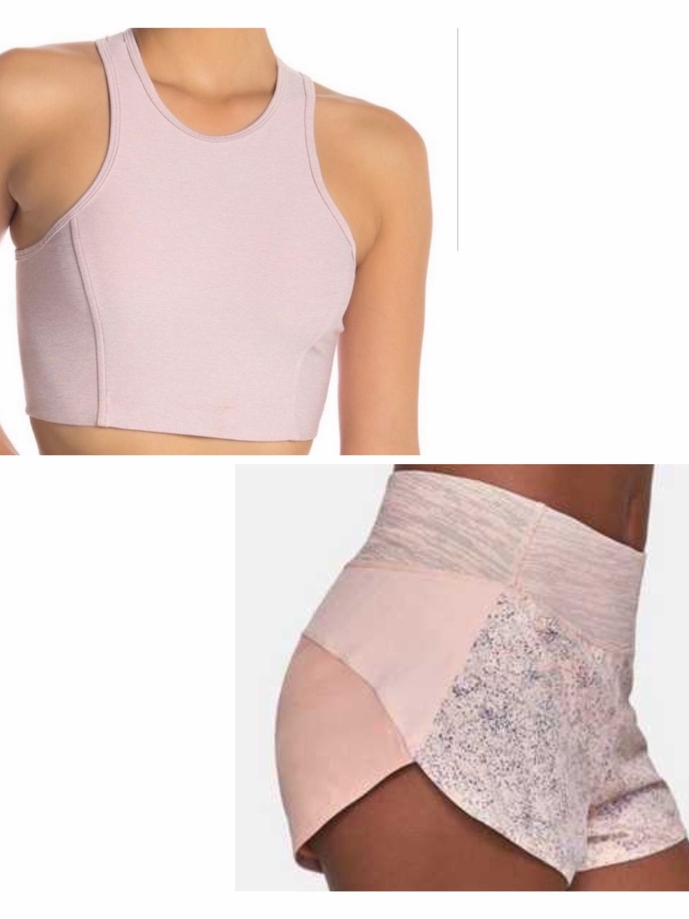 Outdoor Voices Set Light Pink High-Neck Crop Bralette and Matching Shorts